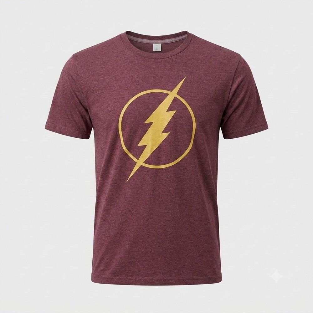 DC Comics The Flash Logo Graphic Maroon Heather T-Shirt Men's Size Medium